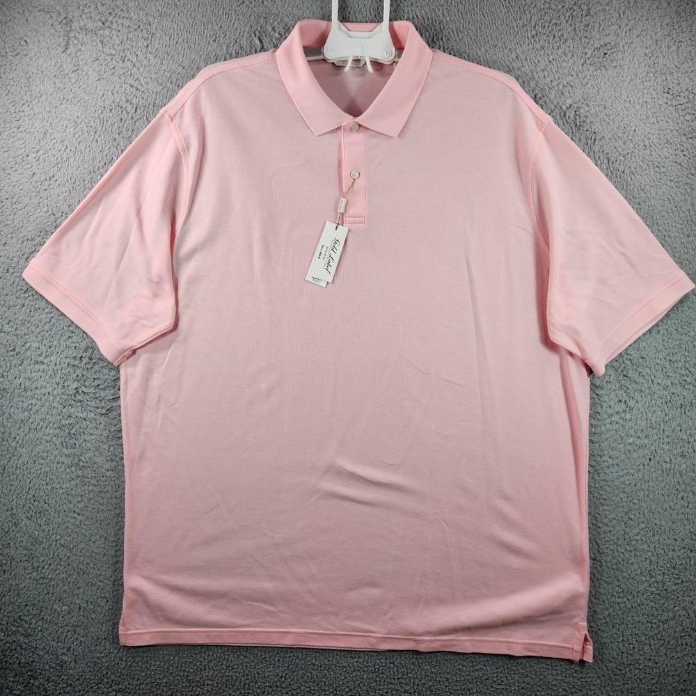NEW Roundtree‎ & Yorke Gold Label Polo Shirt Men 2XT Supima Light Pink Non-Iron